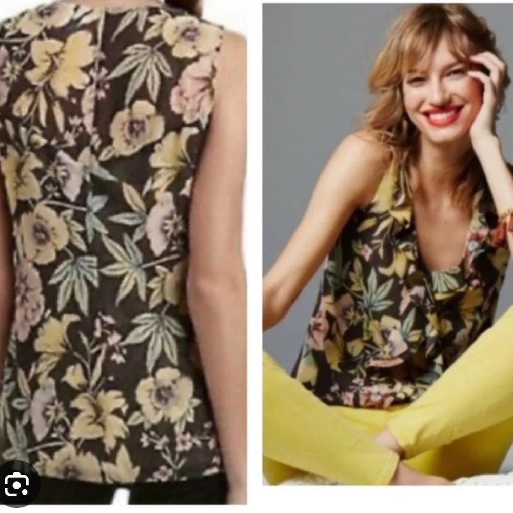 CAbi Floral Tank Top - Black, Yellow, Pink